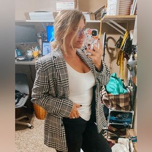 Vintage 90s Houndstooth Oversized Suit Jacket Blazer